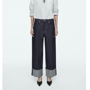 COS Facade Turn-Up Straight Leg Cuffed Jean in Raw Indigo